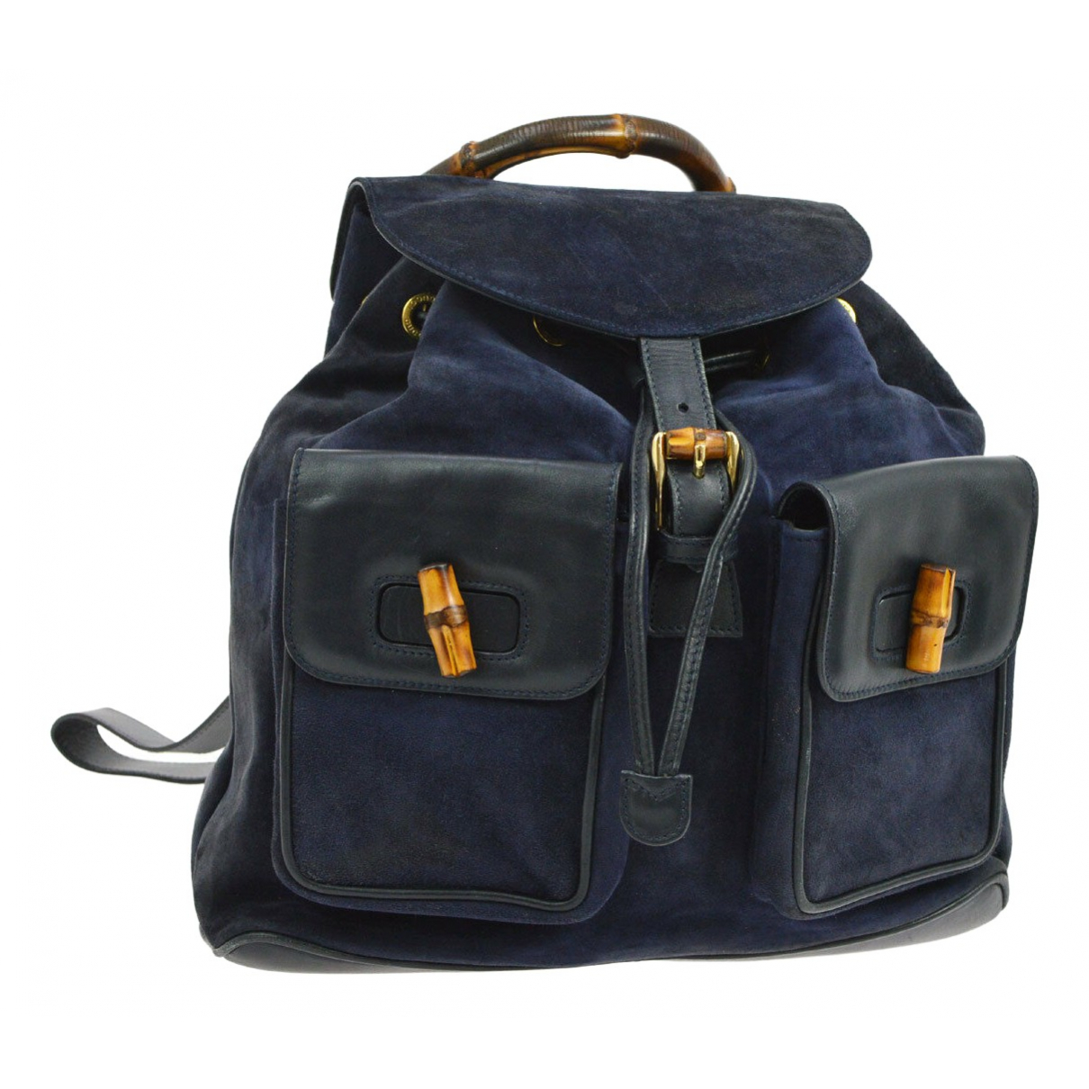 Leather backpack Gucci Navy in Leather 